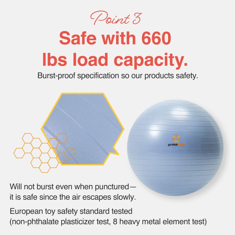 PRIMASOLE Exercise Ball for Balance Stability Fitness Workout Yoga Pilates at Home Office & Gym 45cm Pale Gray - Image 4